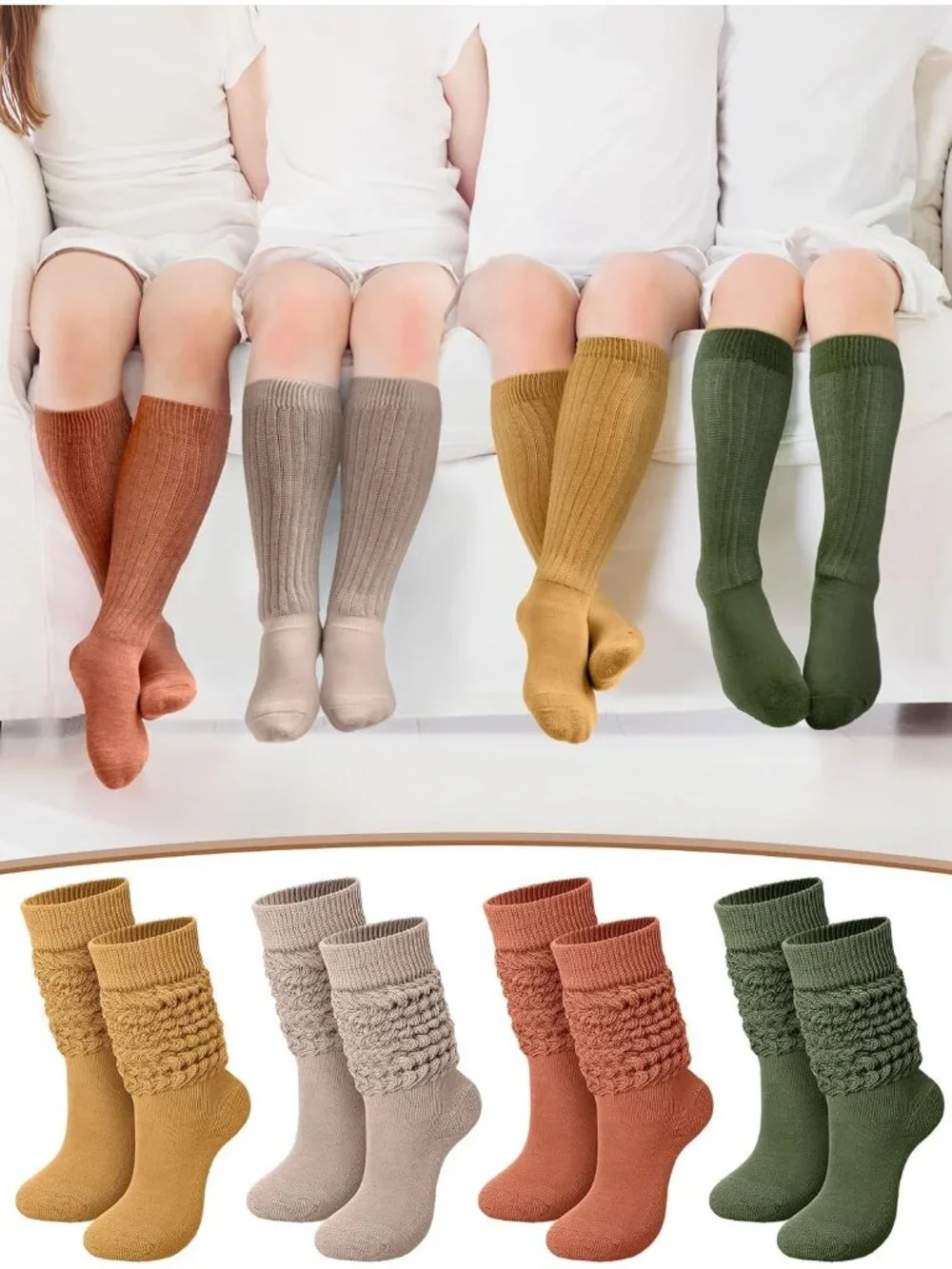 🧦Women's Rustic Colour 4 Pairs Neon Slouch Socks Scrunch Socks Athletic Slouchy